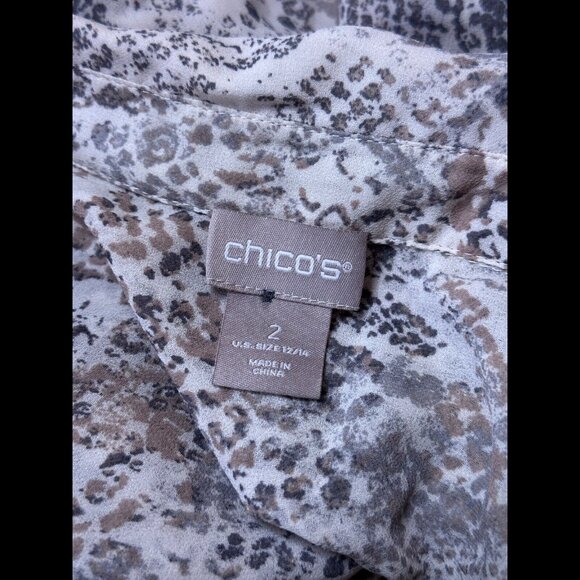 Chicos Shirt 2 / Large Sheer Brown Snakeskin Reptile Print Long Sleeve Button - Picture 6 of 7